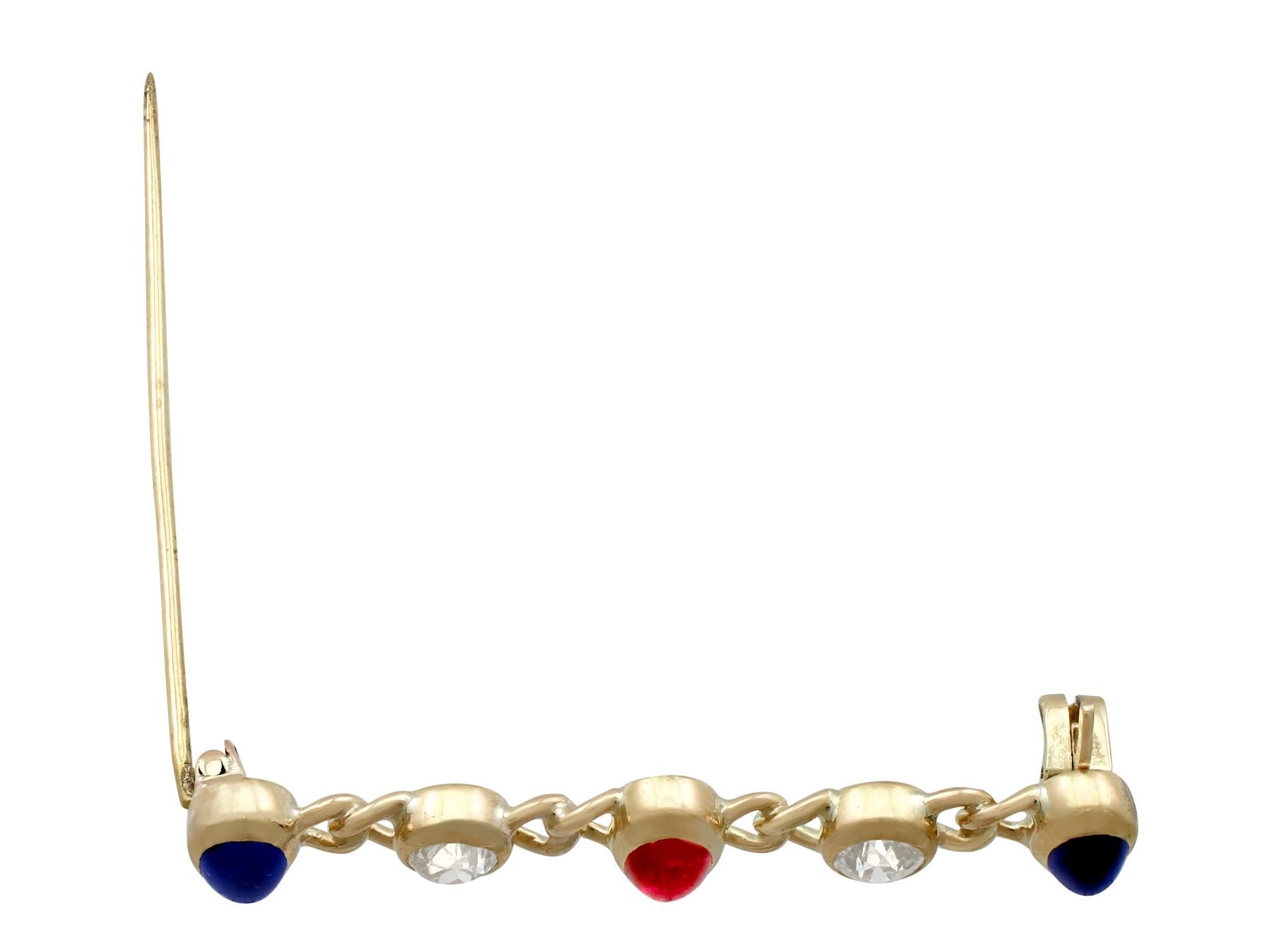 Victorian Diamond, Ruby, Sapphire and Gold Bar Brooch 1