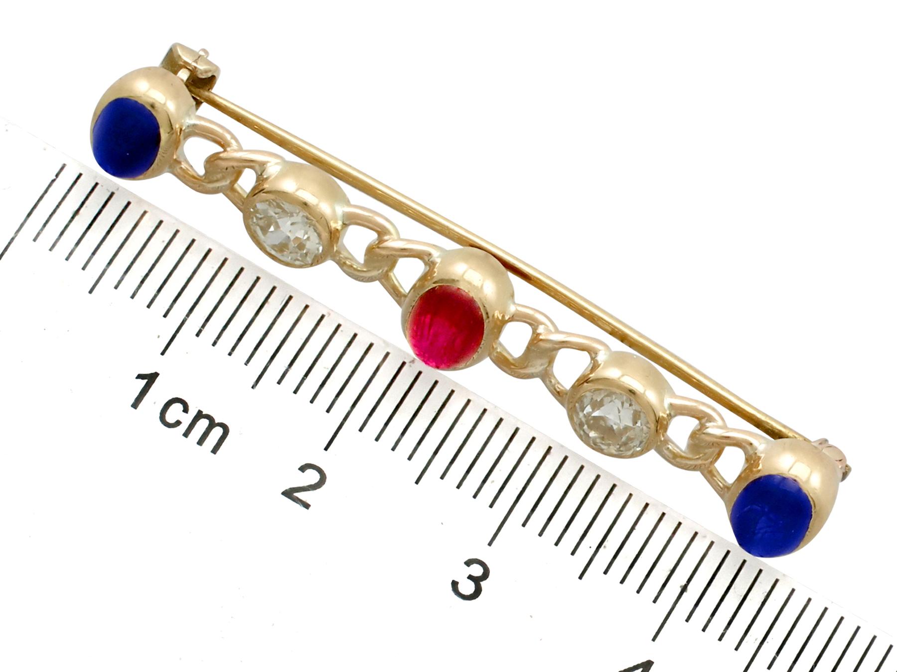 Victorian Diamond, Ruby, Sapphire and Gold Bar Brooch 2