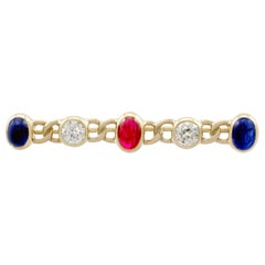Victorian Diamond, Ruby, Sapphire and Gold Bar Brooch
