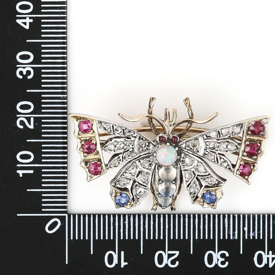 Victorian Diamond Ruby Sapphire Opal Moonstone Butterfly Brooch For Sale 2