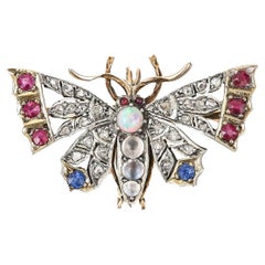 Victorian Diamond Ruby Sapphire Opal Moonstone Butterfly Brooch