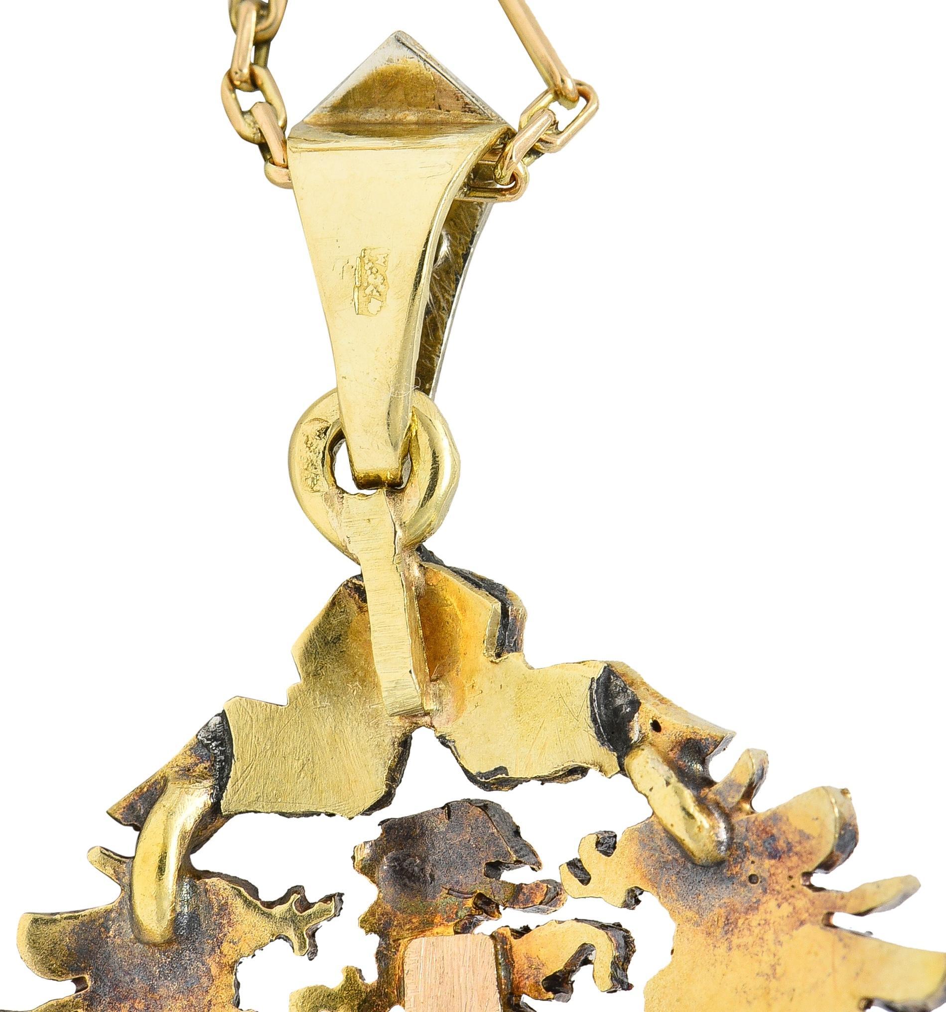 Victorian Diamond Sapphire 14 Karat Gold Prussian Eagle Antique Pendant Necklace For Sale 3