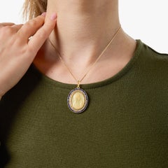 Victorian diamond sapphire cameo 18k yellow gold necklace