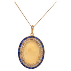 Victorian diamond sapphire cameo 18k yellow gold necklace
