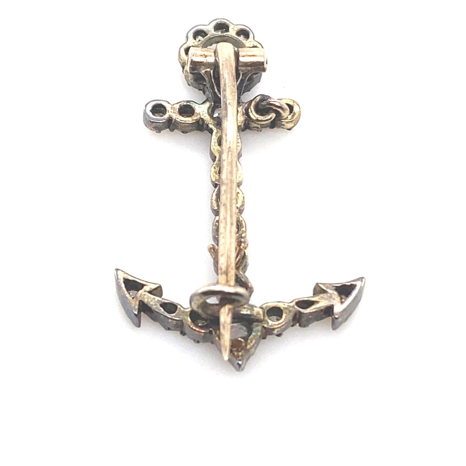 Victorian Diamond Set Anchor Brooch Silver and Yellow Gold 1