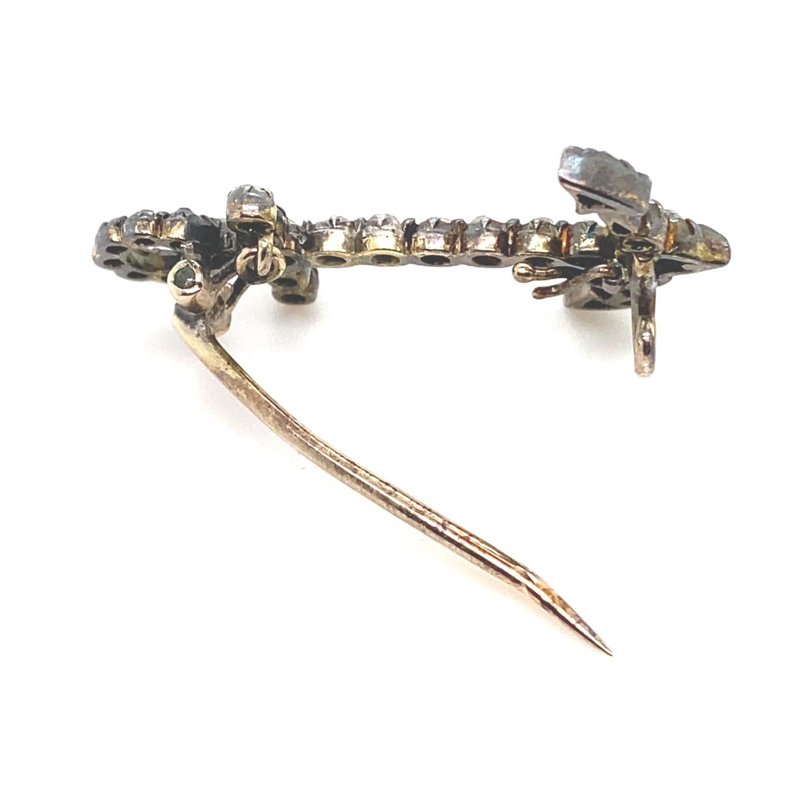 Victorian Diamond Set Anchor Brooch Silver and Yellow Gold 2