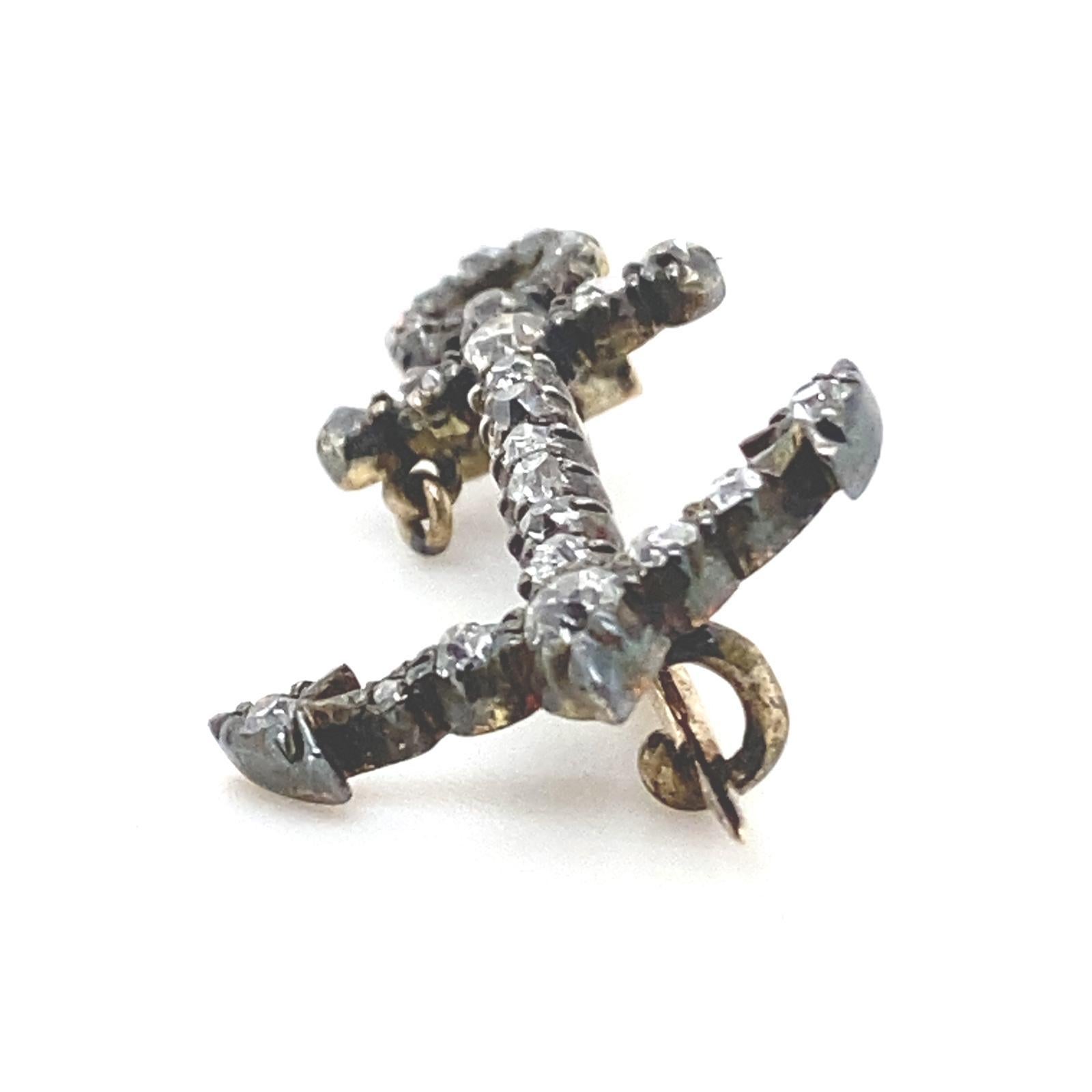 Victorian Diamond Set Anchor Brooch Silver and Yellow Gold 3