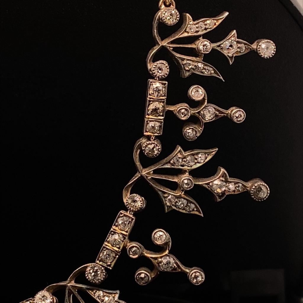 Viktorianische viktorianische Diamantbesetzte Halskette Silber und Gelbgold im Zustand „Gut“ im Angebot in London, GB