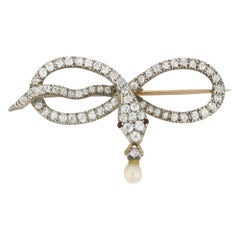 Antique Victorian Diamond-Set Snake Brooch