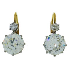 Victorian Diamond Silver 18k Gold Drop Stud Earrings, Antique, 1900s