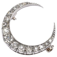 Victorian Diamond Silver and Gold Crescent Brooch, 2.00ct