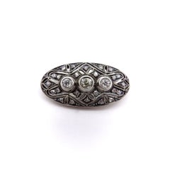 Victorian Diamond Silver Front Gold Backed Oval Brooch or Pendant