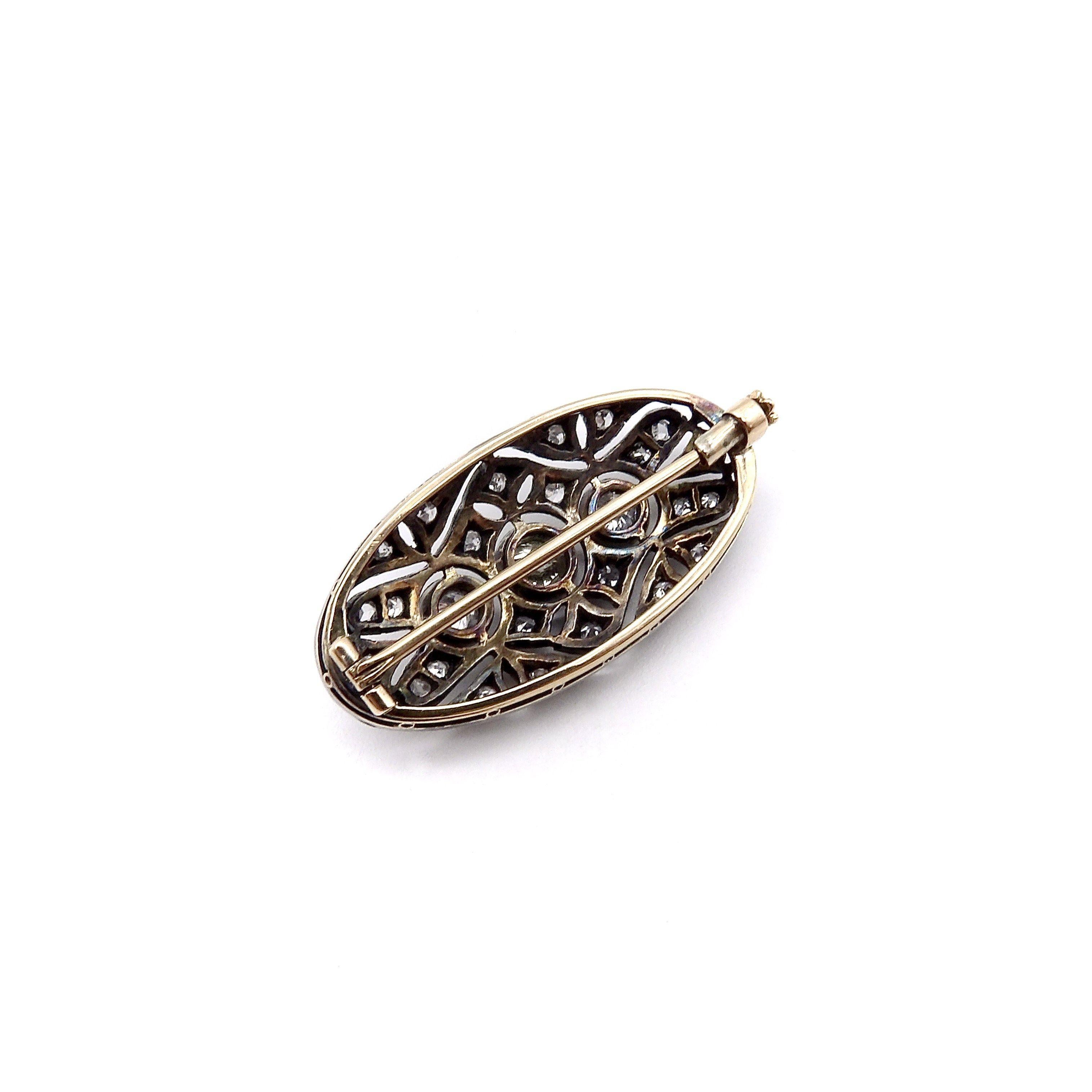 Victorian Diamond Silver Front Gold Backed Oval Brooch or Pendant For Sale 2