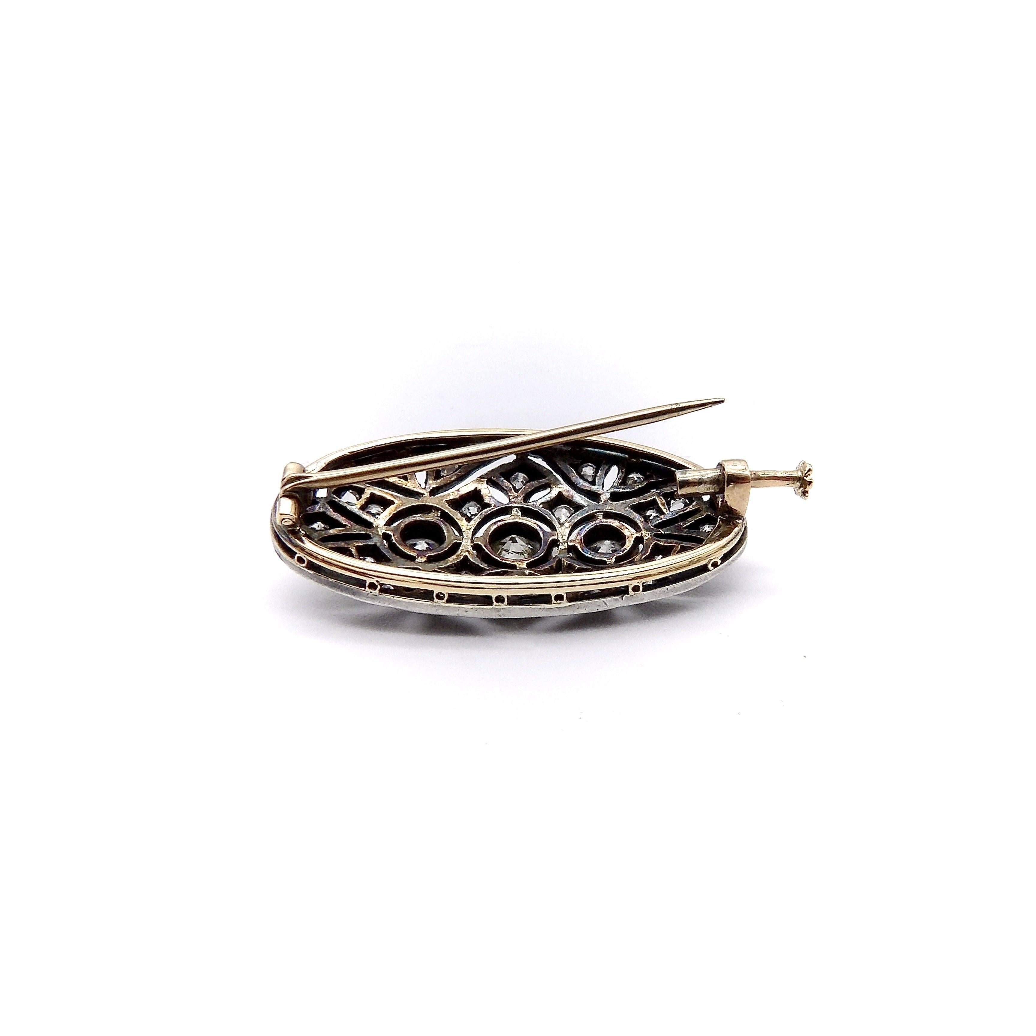 Victorian Diamond Silver Front Gold Backed Oval Brooch or Pendant For Sale 3