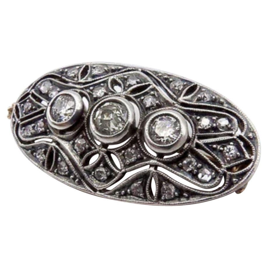 Ovale Brosche oder Anhänger, viktorianisch, Diamant, Silberfront, Goldrücken