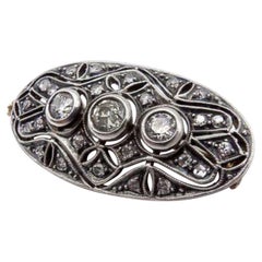 Victorian Diamond Silver Front Gold Backed Oval Brooch or Pendant