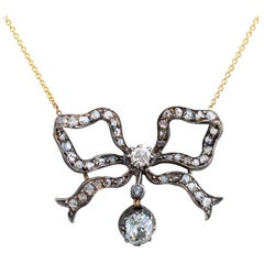 Victorian Diamond Silver Gold Bow Necklace