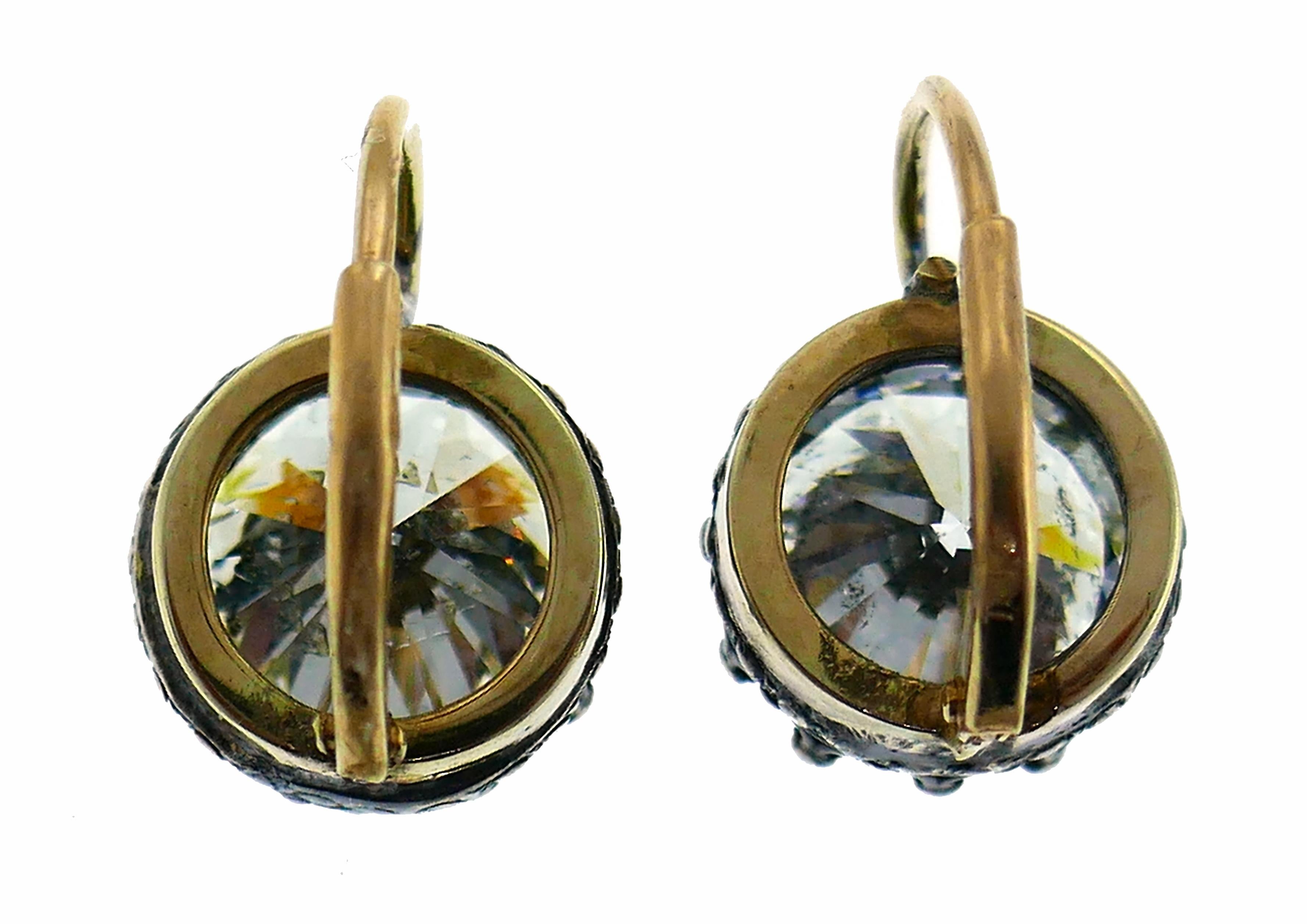 Old European Cut Victorian Diamond Silver Gold Drop Stud Earrings, Antique
