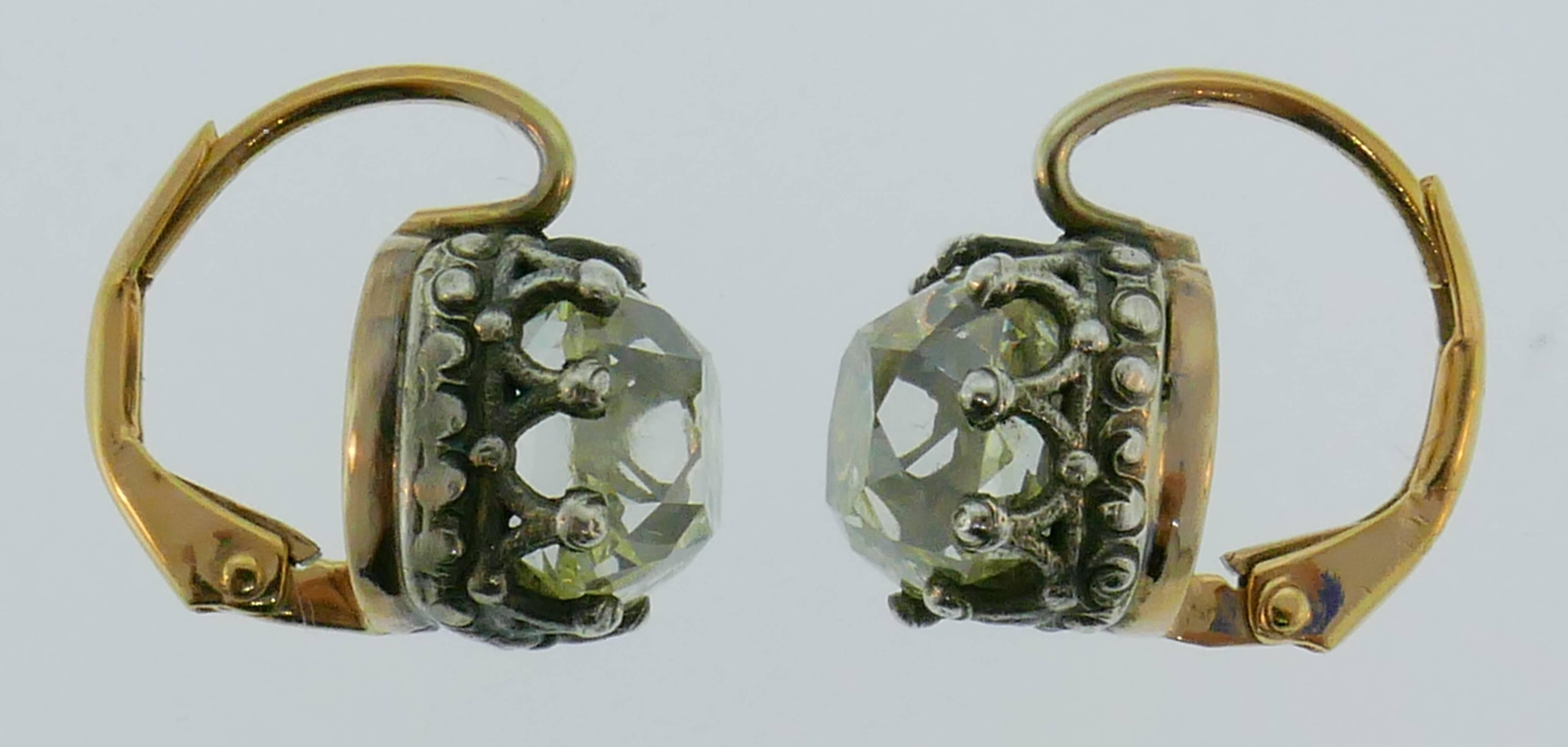 Women's Victorian Diamond Silver Gold Drop Stud Earrings, Antique