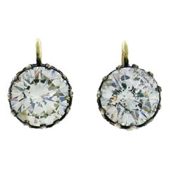 Victorian Diamond Silver Gold Drop Stud Earrings, Antique