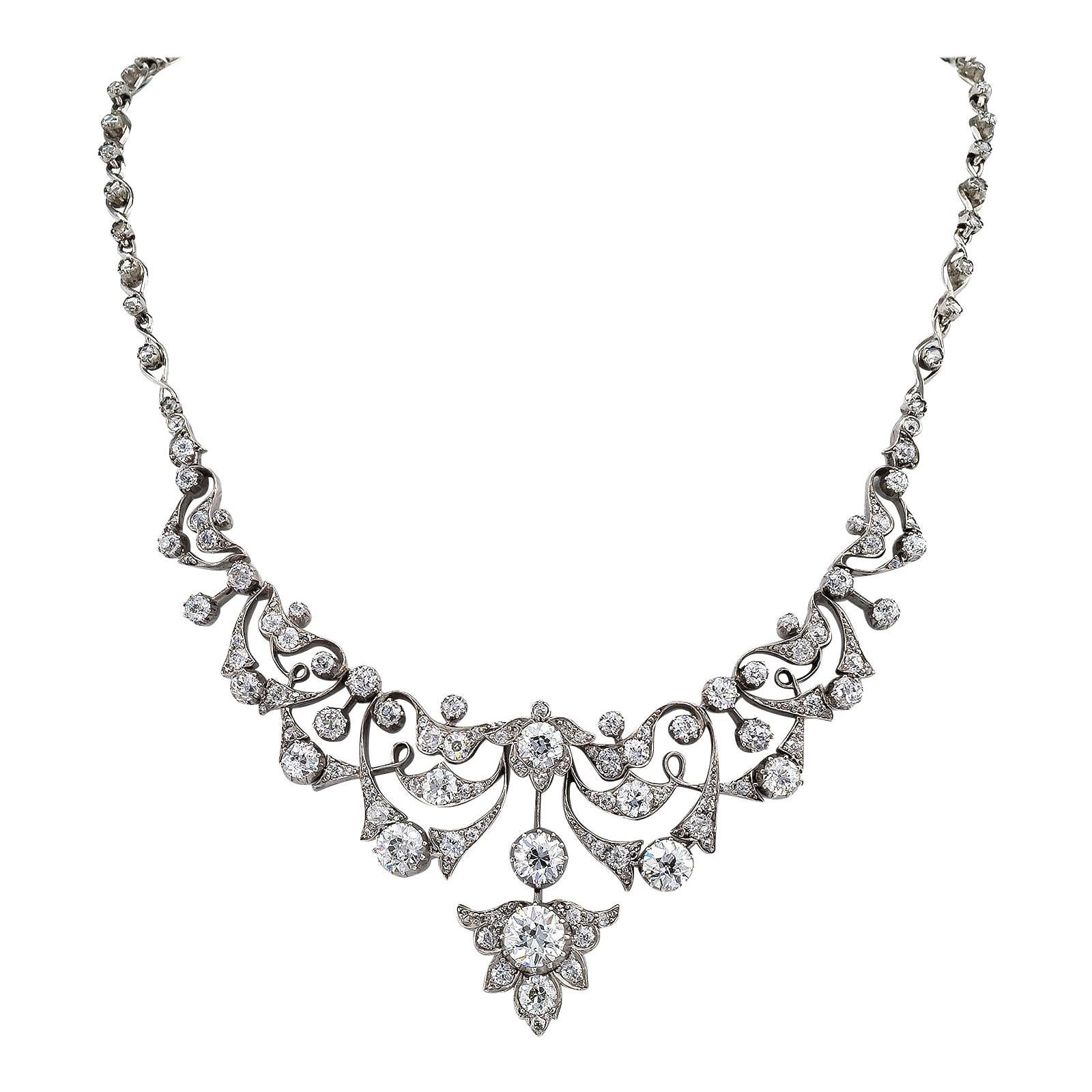 Victorian Diamond Silver Gold Necklace