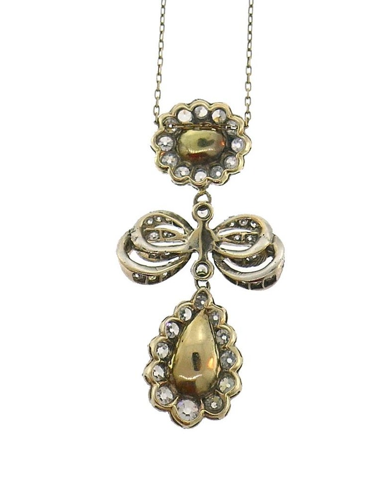Victorian Necklace Diamond Pendant in Silver 14k Gold Antique Jewelry