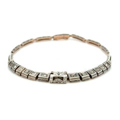 Victorian Diamond Silver on Gold Graduated Vintage Bracelet