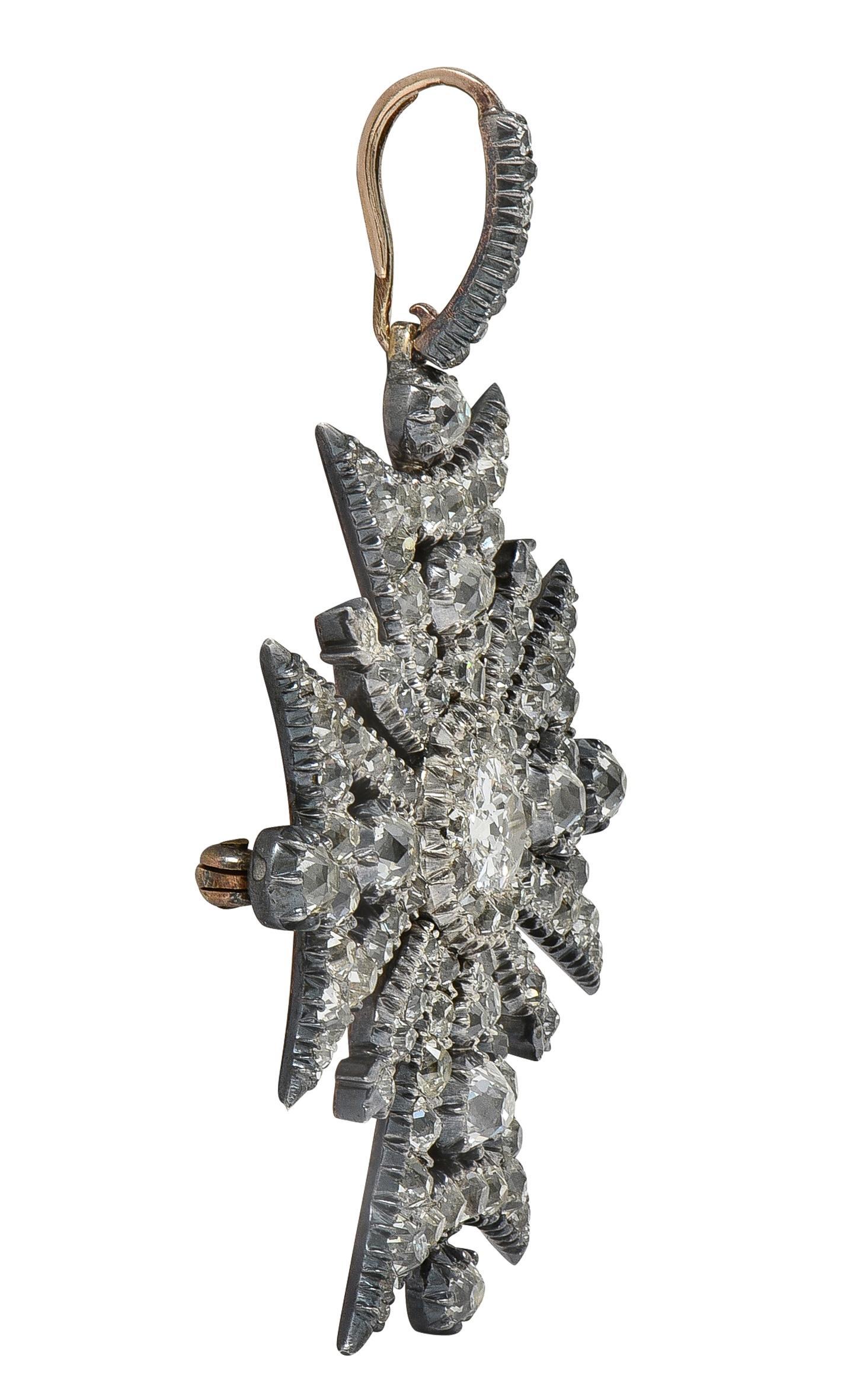Women's Victorian Diamond Silver-Topped 18K Gold Antique Maltese Cross Pendant Brooch For Sale