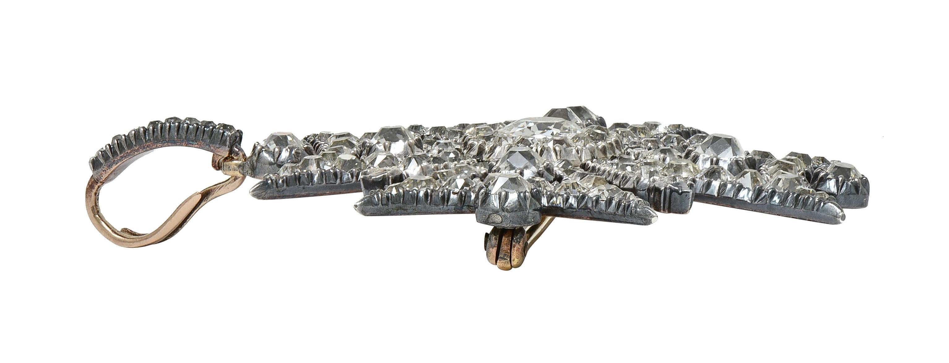 Victorian Diamond Silver-Topped 18K Gold Antique Maltese Cross Pendant Brooch For Sale 2