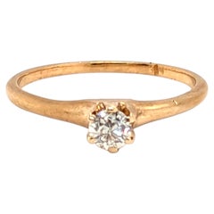 Bague de fiançailles solitaire victorienne avec diamant de 0,25 ct, taille « Old European », F/VVS, or 14 carats, années 1880