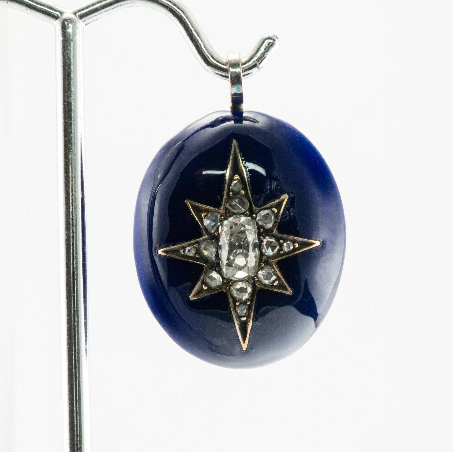 Victorian Diamond Star Blue Enamel Pendant 14K Gold Antique, C. 1890 For Sale 1