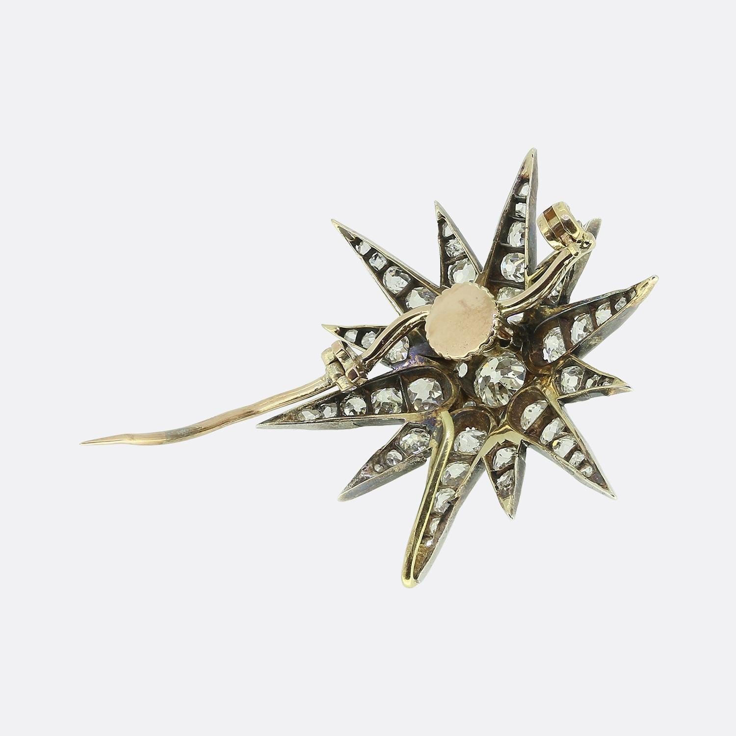 Old Mine Cut Victorian Diamond Star Brooch For Sale