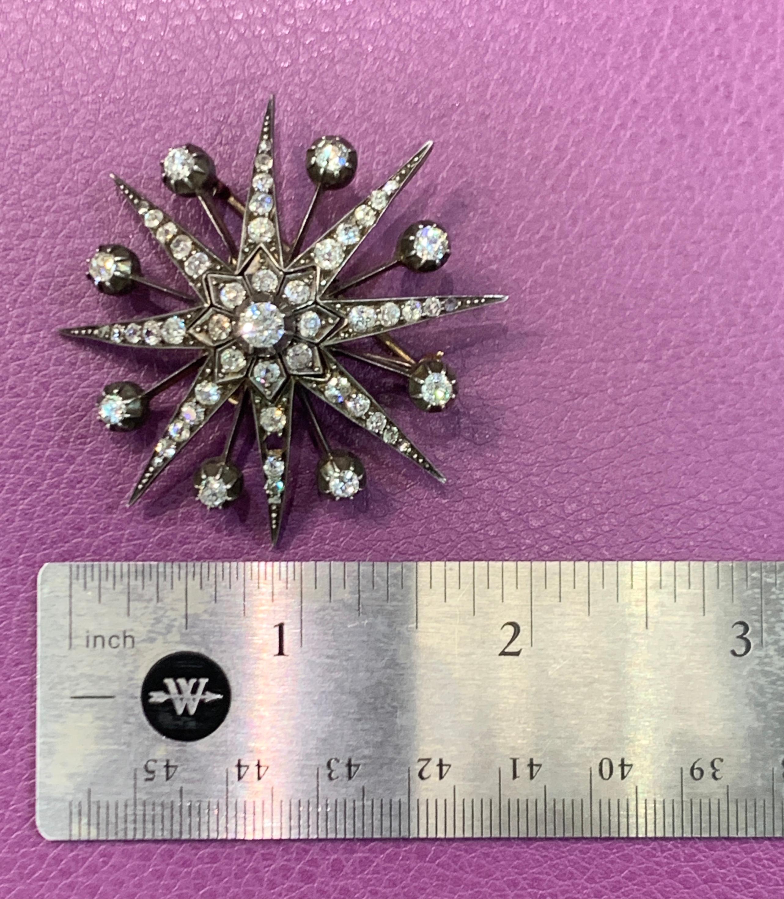 Round Cut Victorian Diamond Star Brooch For Sale