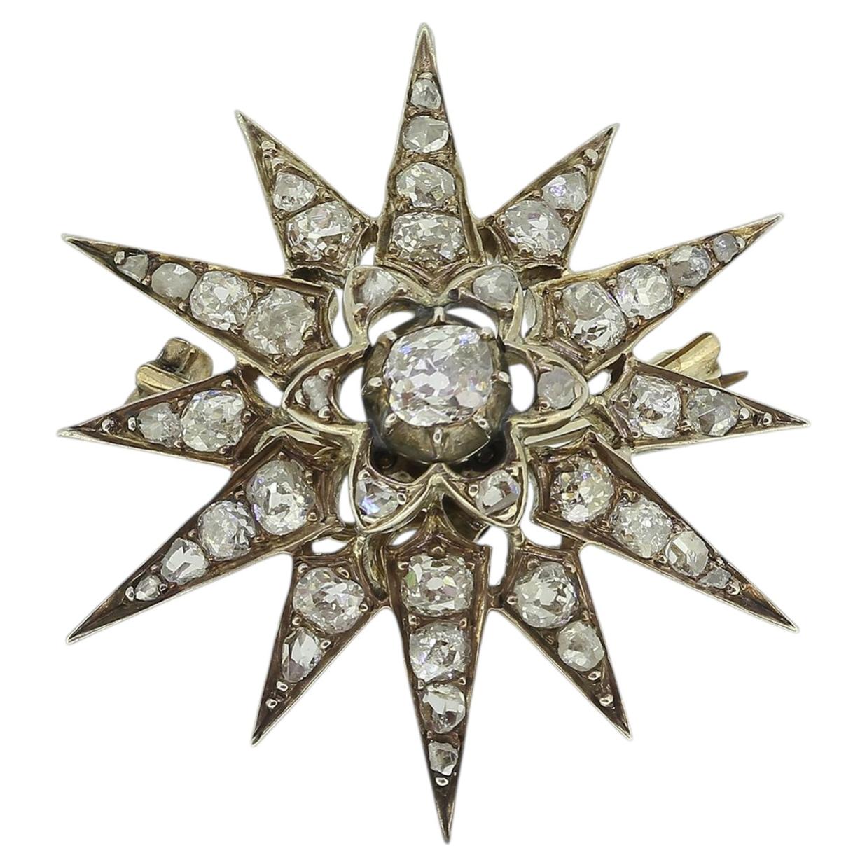 Victorian Diamond Star Brooch Pendant