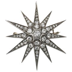 Victorian Diamond Star Brooch Silver Upon Gold, circa 1880