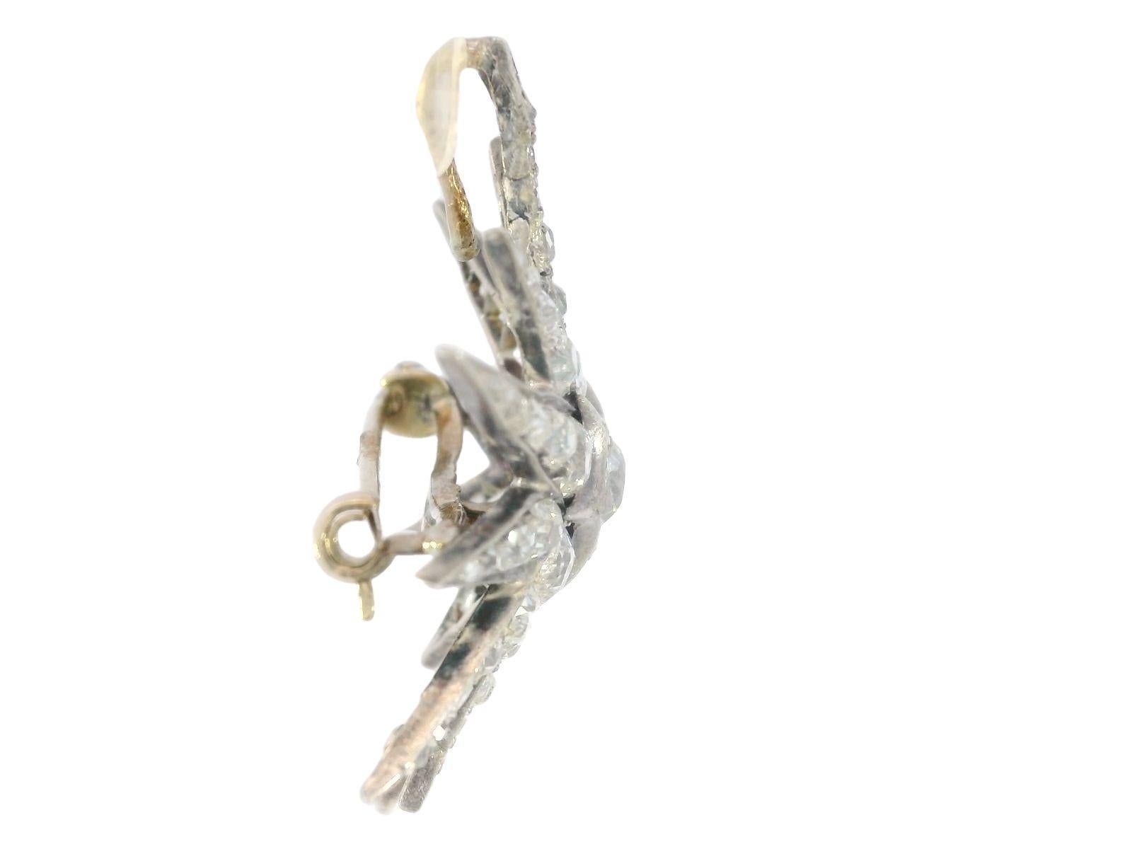Women's Victorian Diamond Star Pendant Brooch Silver-topped 14K Gold ~3.5ctw