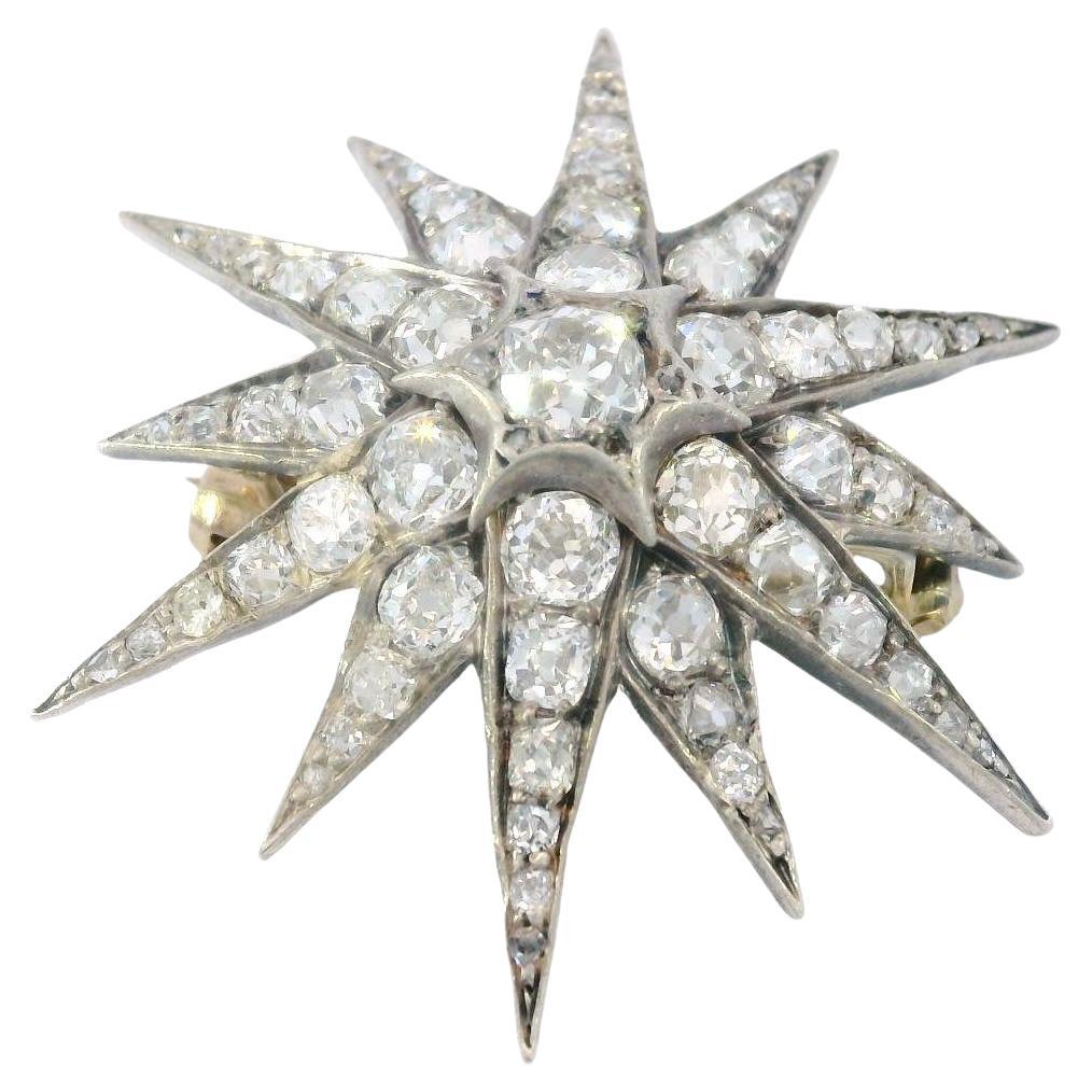 Colgante victoriano de diamantes Broche estrella Oro de 14 quilates cubierto de plata ~3,5ctw
