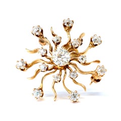 Victorian Diamond Starburst Pendant/Brooch Set in 14 Karat Gold