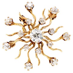 Victorian Diamond Starburst Pendant/Brooch Set in 14 Karat Gold
