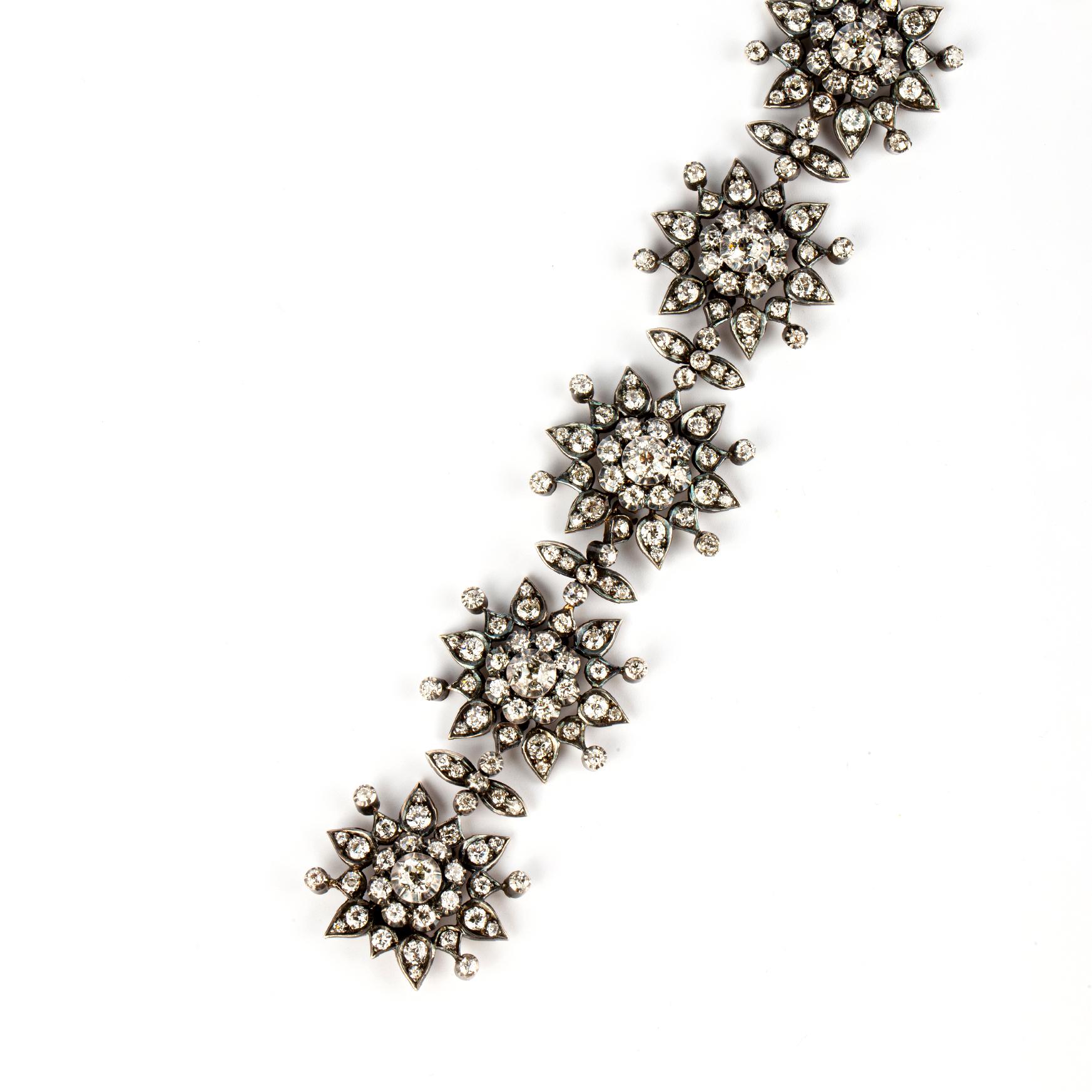 Victorian Diamond Sunburst Bracelet in Gold Backed Silver In New Condition In New York, NY