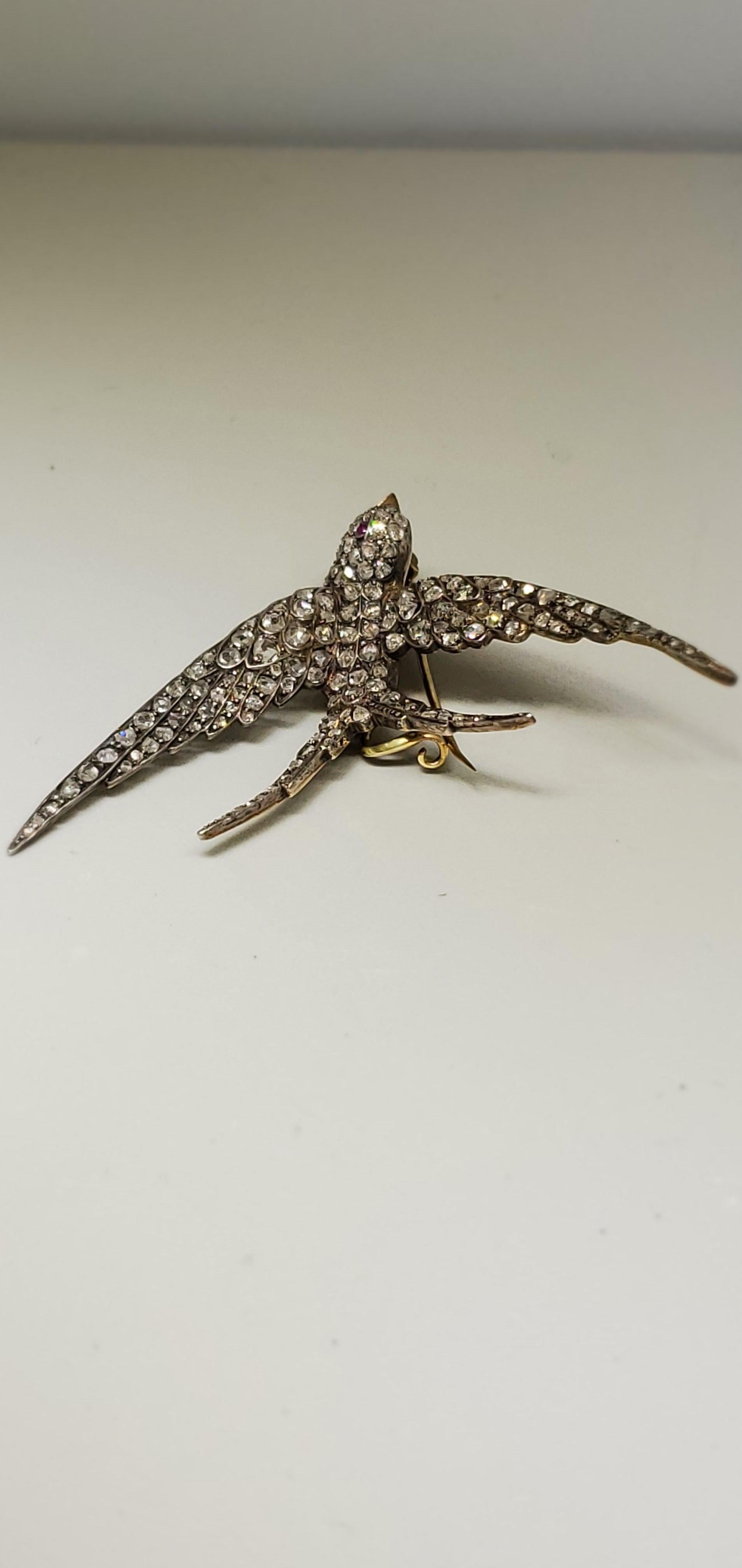 Rose Cut Victorian Diamond Swallow Brooch