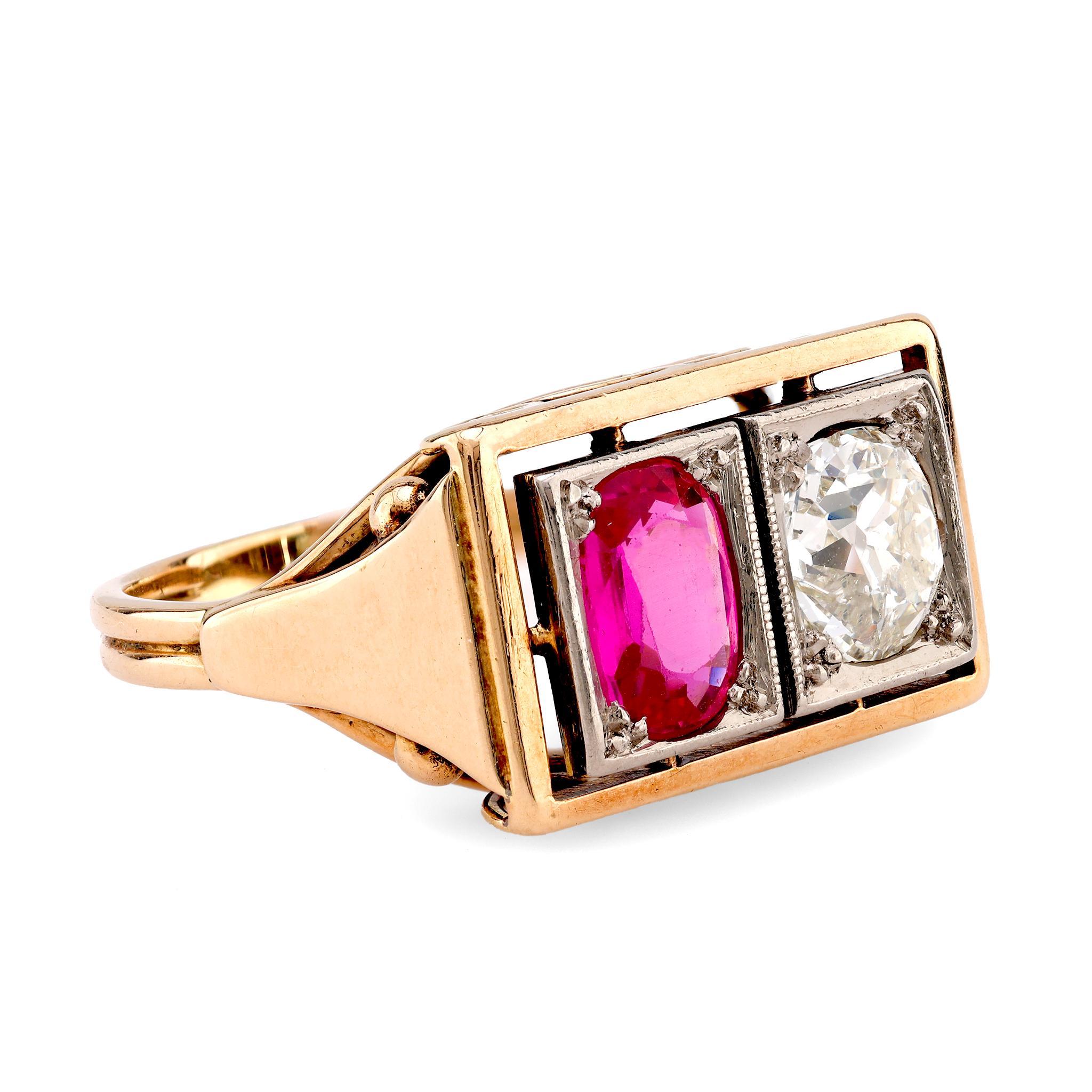Oval Cut Victorian Diamond Synthetic 14K Yellow Gold Silver Two Stone Ring