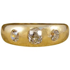 Victorian Diamond Three-Stone Gypsy Set 18 Carat Gold Ring