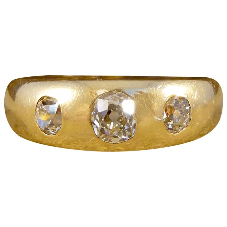 Victorian Diamond Three-Stone Gypsy Set 18 Carat Gold Ring