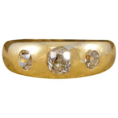 Victorian Diamond Three-Stone Gypsy Set 18 Carat Gold Ring