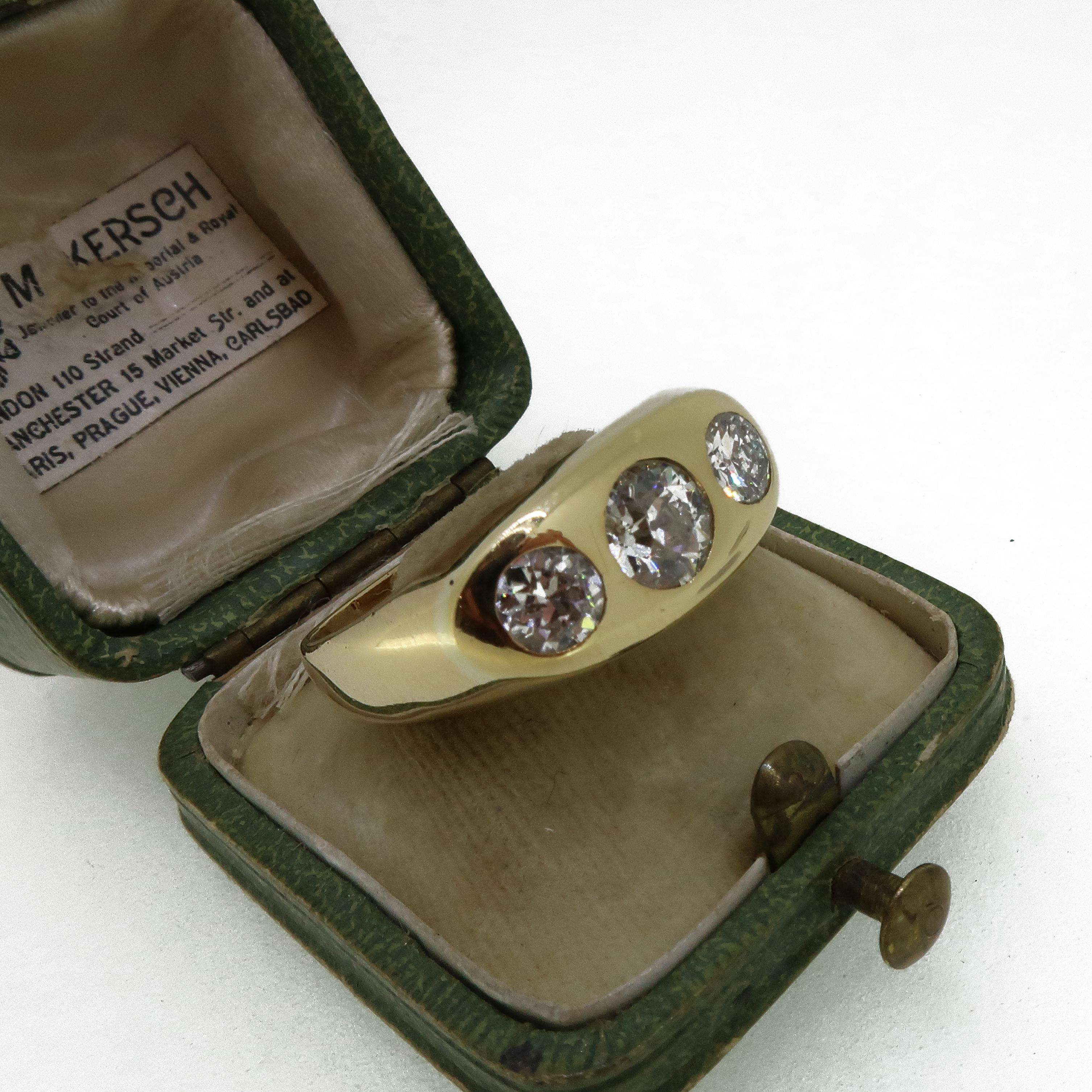 Victorian Diamond Three Stone Ring 18 Karat Yellow Gold 1