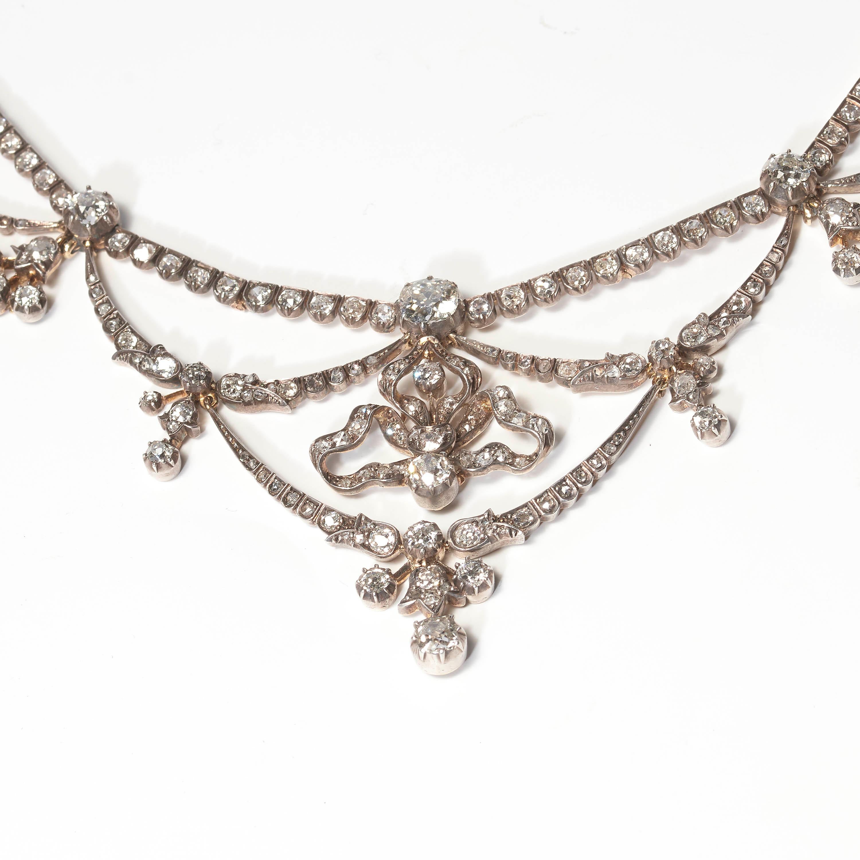 Old Mine Cut Victorian Diamond Tiara Necklace, 16.00ct