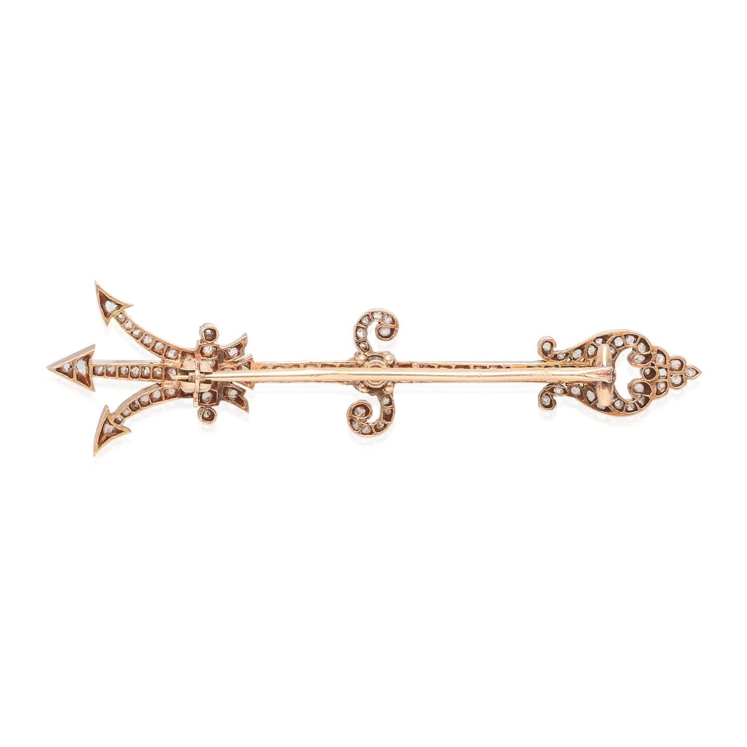 Rose Cut Victorian Diamond Trident Pin 1.30ctw For Sale