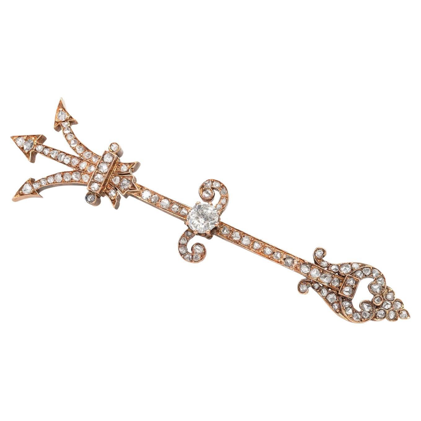 Victorian Diamond Trident Pin 1.30ctw For Sale