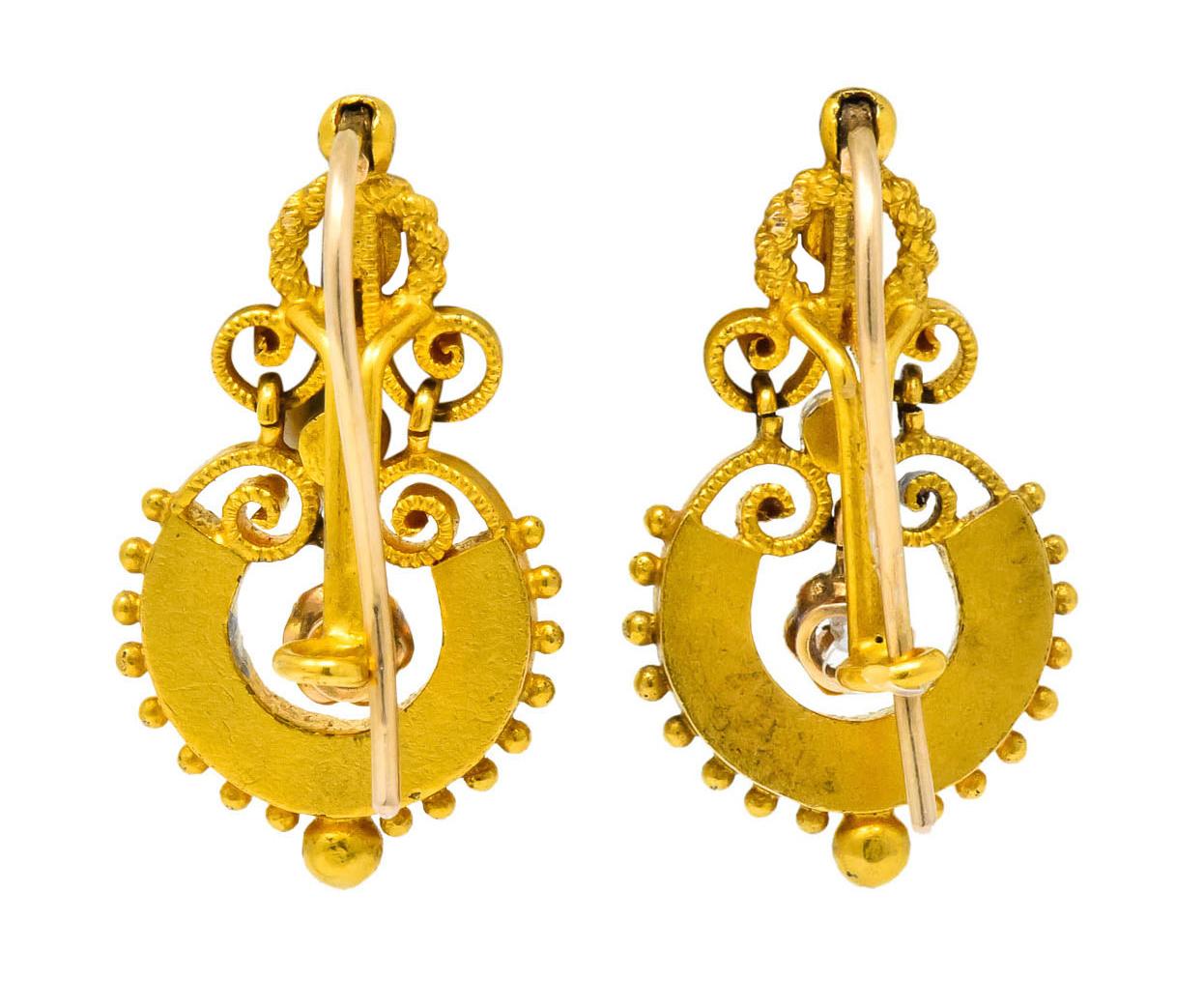 Victorian Diamond Turquoise 18 Karat Gold Drop Earrings 1